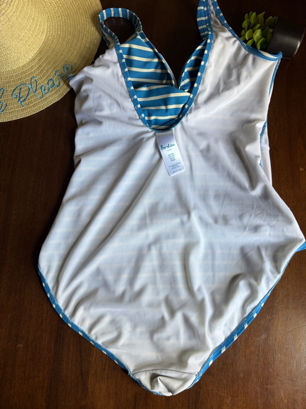 Boden Blue & White Striped One Piece Swimsuit Size 12R - Picture 4 of 10